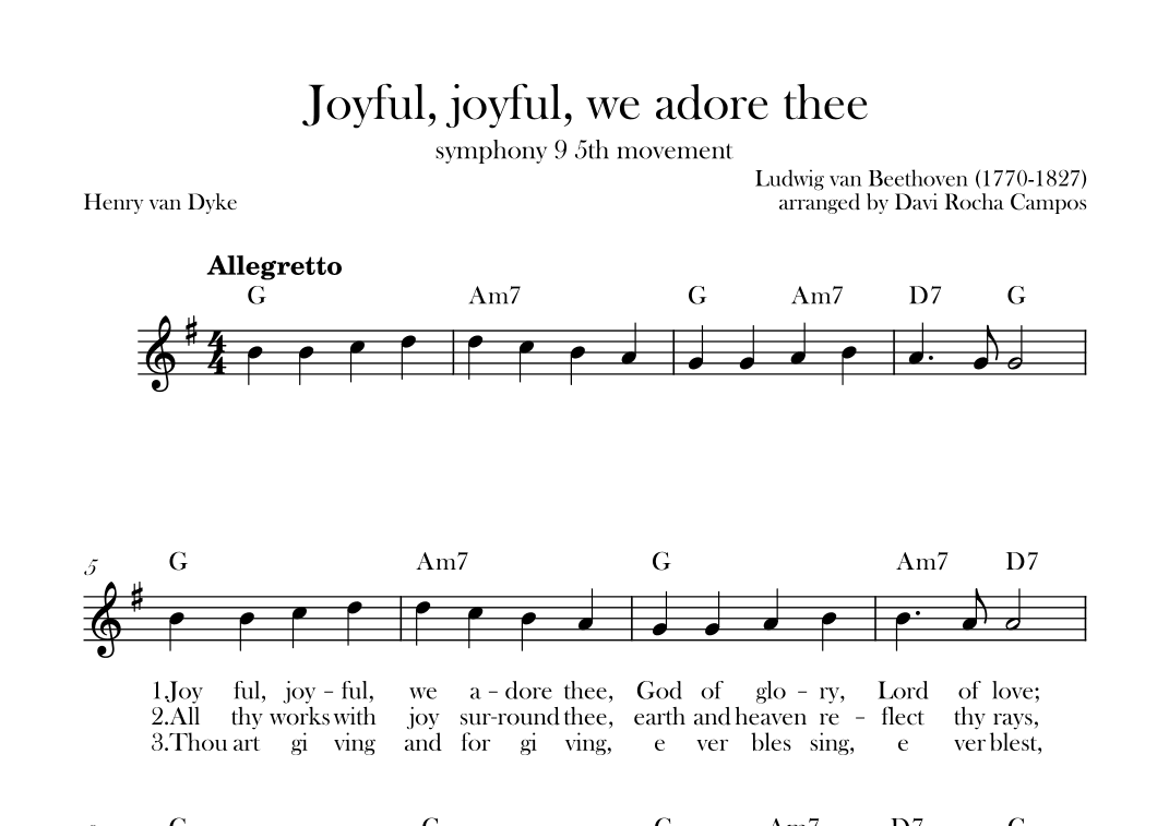 Joyful, joyful, we adore thee (symphony 9 5th movement) Beethoven (arr. Davi Rocha Campos)