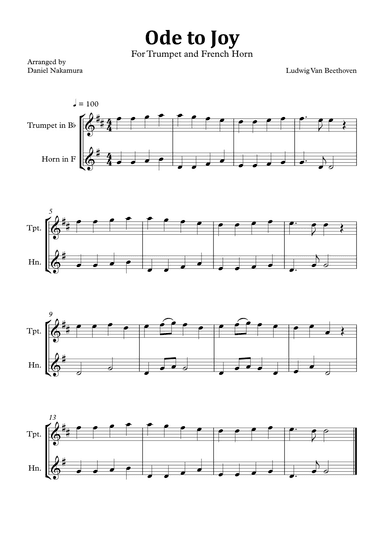Ode to Joy (Easy Trumpet and French Horn) (arr. Daniel Nakamura)