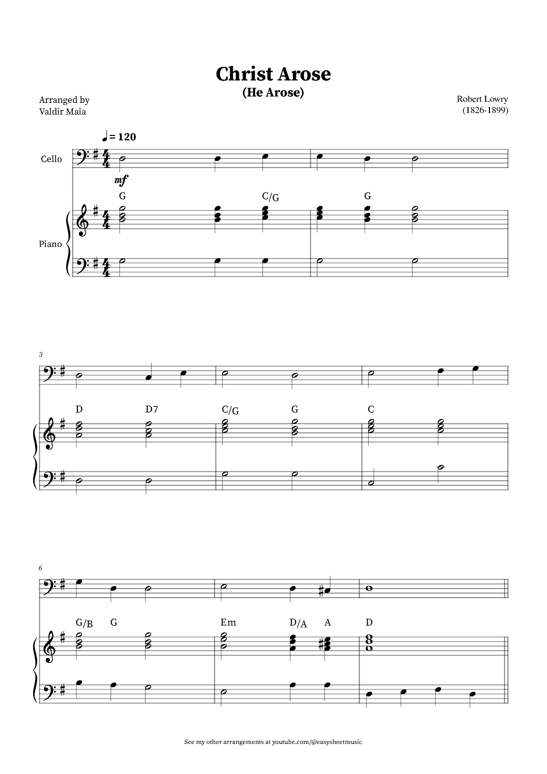 Christ Arose (He Arose) -  Cello and Piano (with chords) (arr. Valdir Maia)