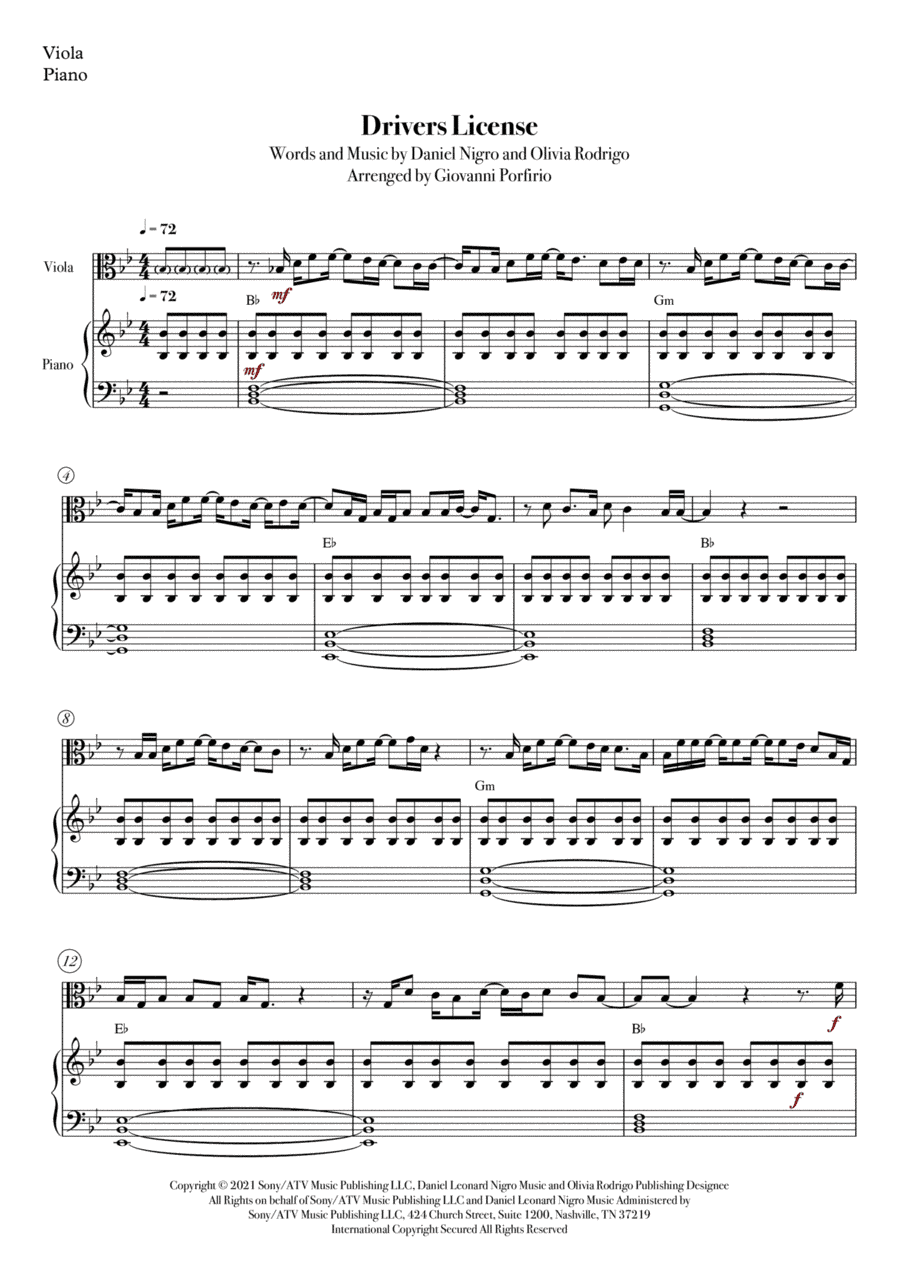 Drivers License (arr. Giovanni Porfirio)