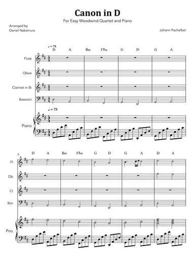 Canon In D (for Woodwind Quartet with Piano) (arr. Daniel Nakamura)
