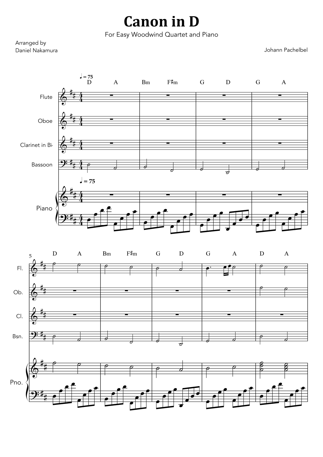 Canon In D (for Woodwind Quartet with Piano) (arr. Daniel Nakamura)