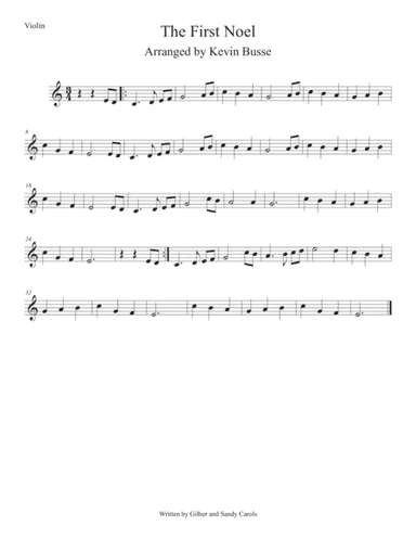 The First Noel (Easy key of C) Violin (arr. Kevin Busse)