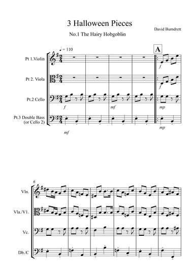 3 Halloween Pieces for Violin or Viola, Cello and Double Bass Trio