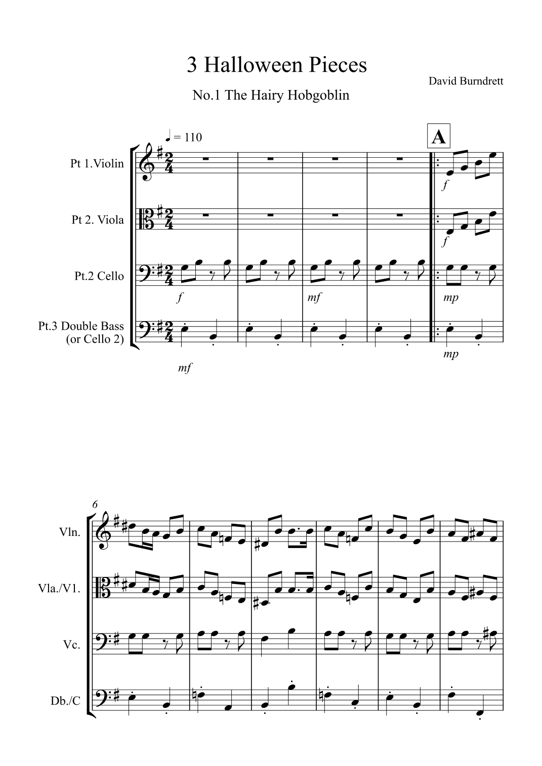 3 Halloween Pieces for Violin or Viola, Cello and Double Bass Trio