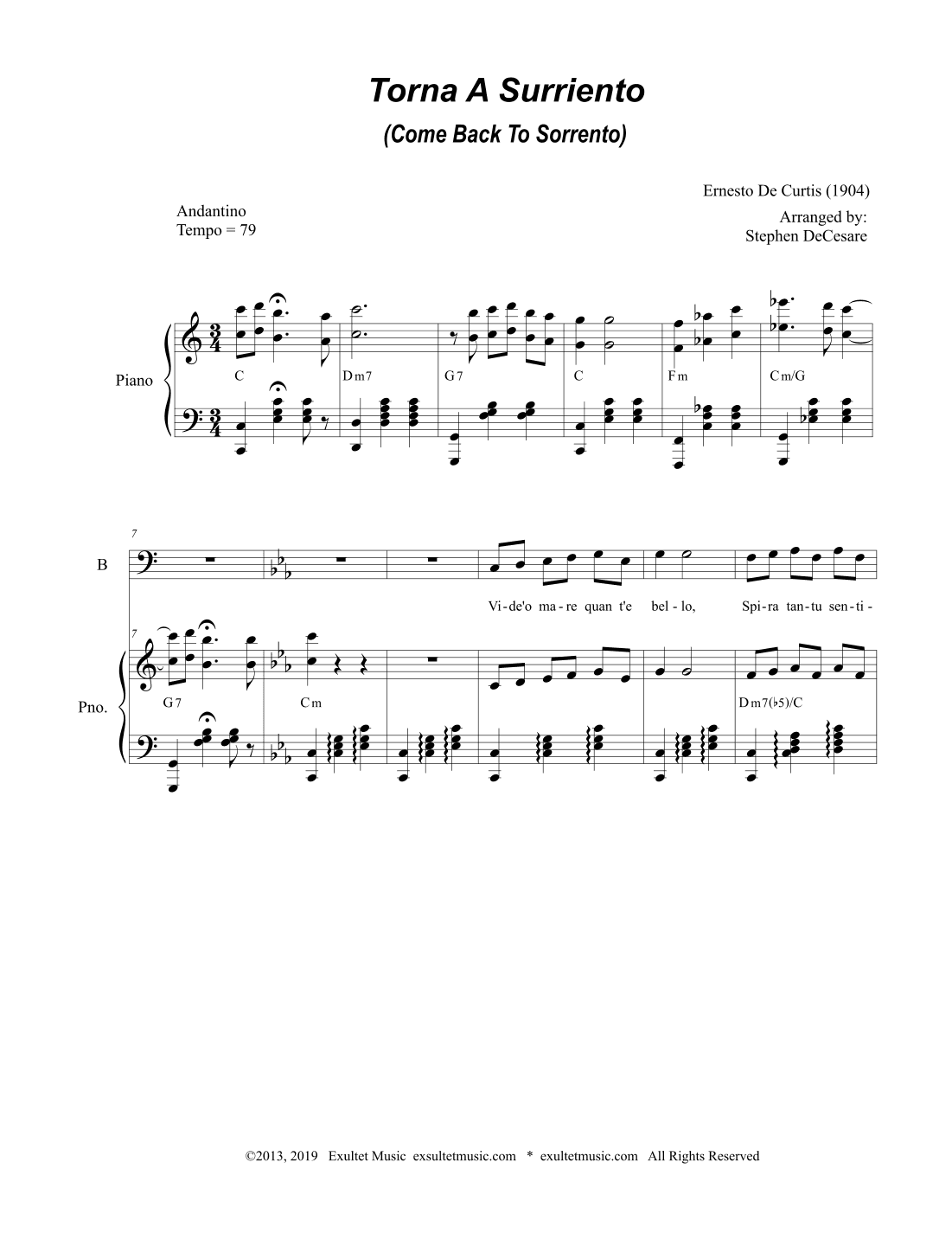 Torna A Surriento (Come Back to Sorrento) (SAB) (arr. Stephen DeCesare)