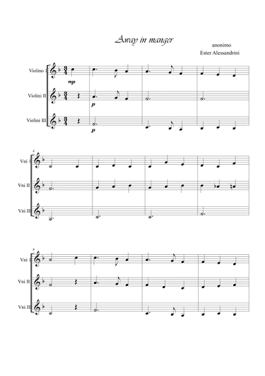 Away in a manger. Violin trio - Score Only (arr. Ester Alessandrini)