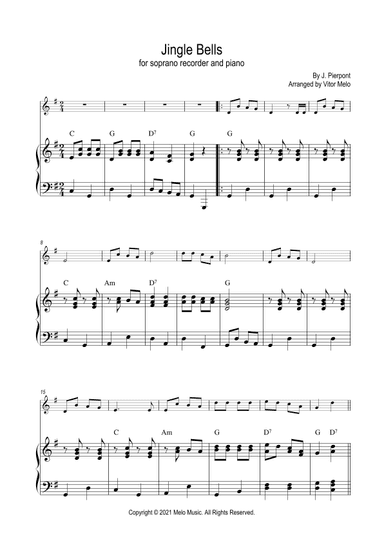 Jingle Bells - soprano recorder, piano (arr. Vitor Melo)