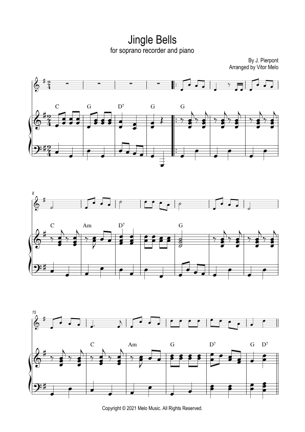 Jingle Bells - soprano recorder, piano (arr. Vitor Melo)