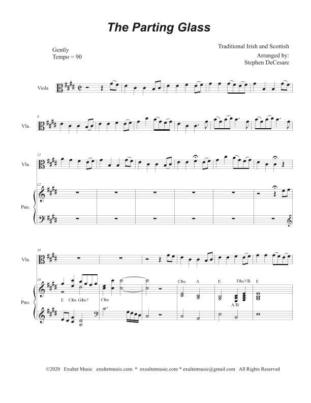 The Parting Glass (Viola solo and Piano) (arr. Stephen DeCesare)