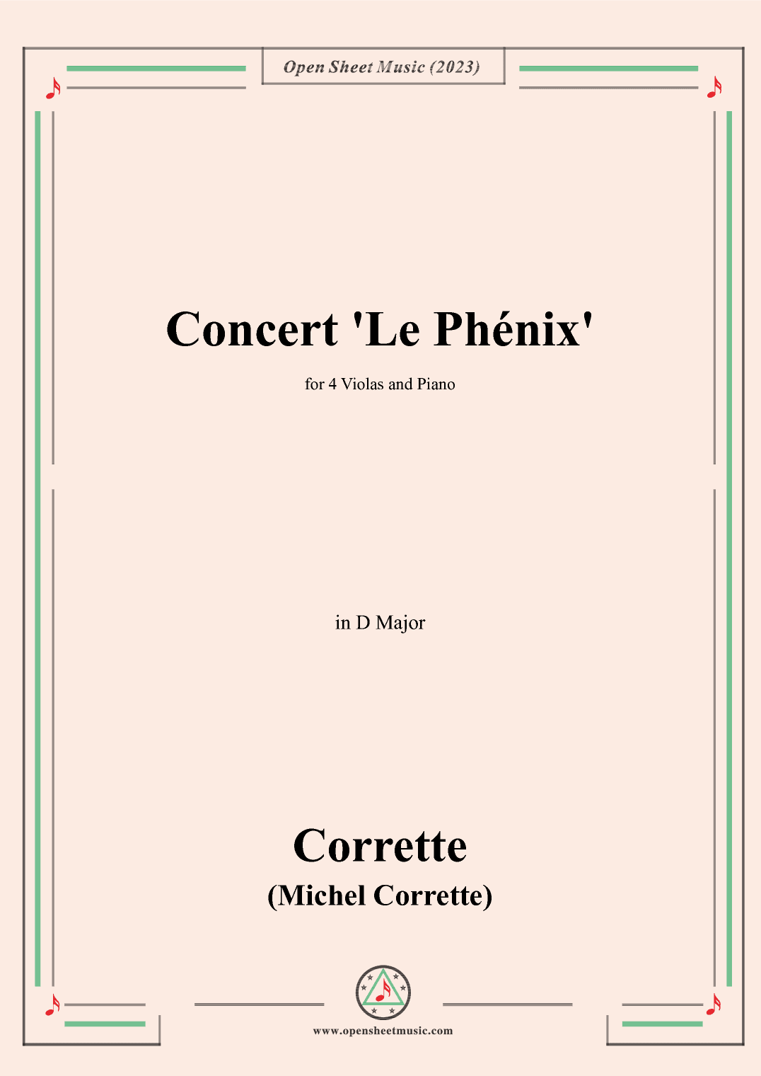M. Corrette-Concert 'Le Phénix',in D Major,for 4 Violas and Piano (arr. OSM Press)