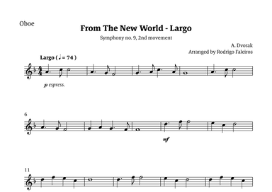 Largo (2nd movement of the Symphony no. 9 'From The New World') (arr. Rodrigo Faleiros)