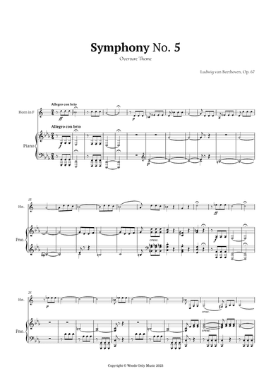 Symphony No. 5 by Beethoven for French Horn and Piano (arr. Ander)