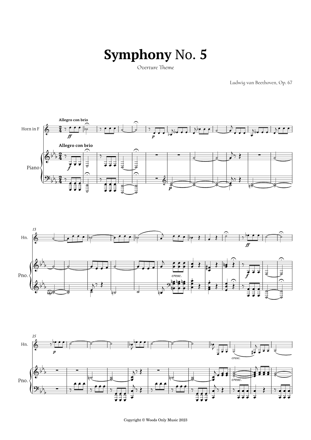 Symphony No. 5 by Beethoven for French Horn and Piano (arr. Ander)