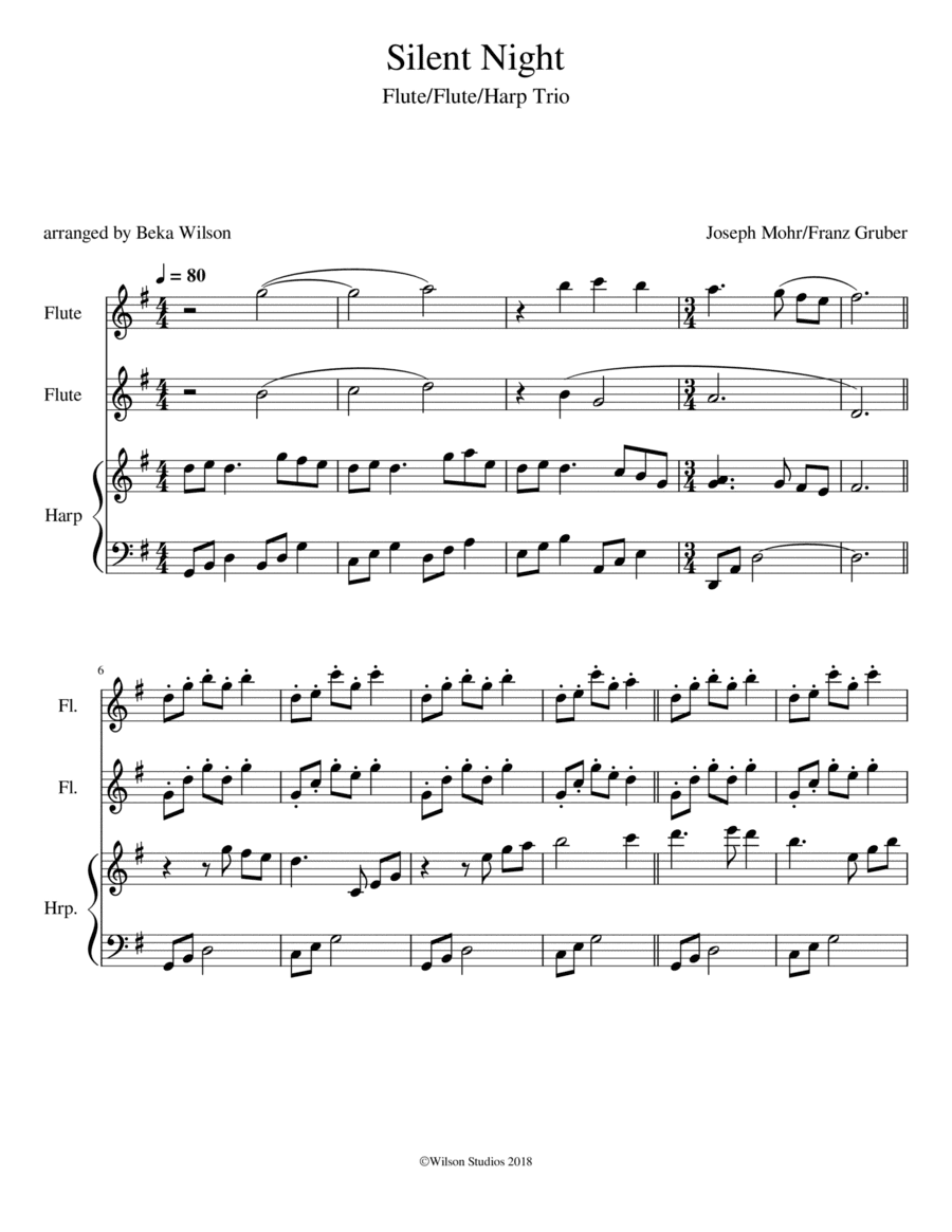 Silent Night--flute/flute/harp trio (arr. Beka Wilson)