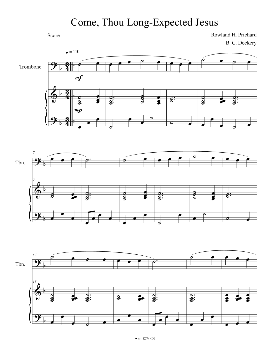 Come, Thou Long-Expected Jesus (Trombone Solo with Piano) (arr. B. C. Dockery)