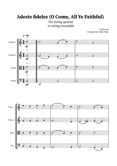 O Come, All Ye Faithful (Adeste Fideles) - String Quartet (arr. Valdir Maia)