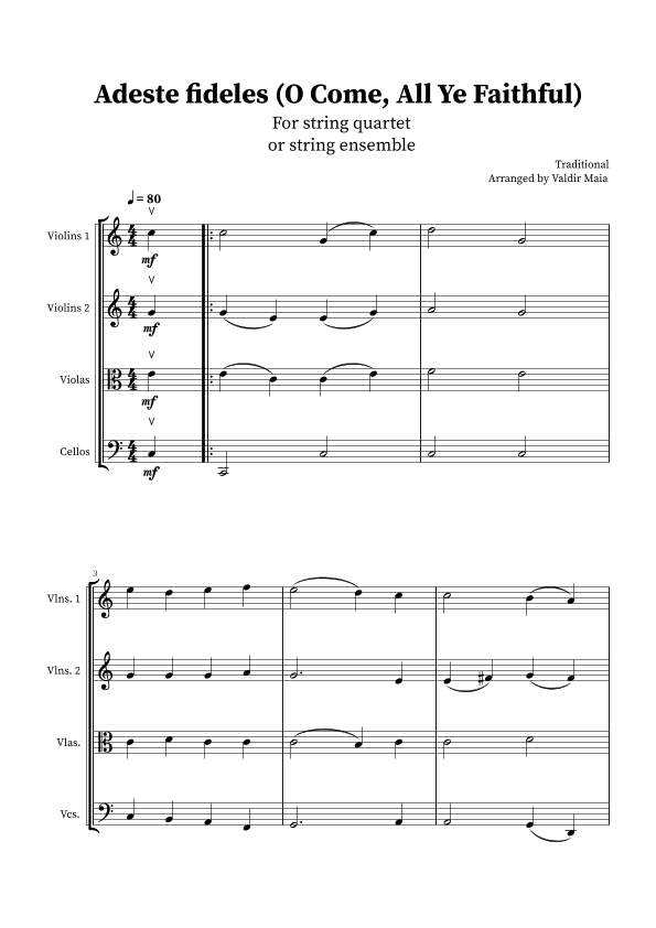 O Come, All Ye Faithful (Adeste Fideles) - String Quartet (arr. Valdir Maia)