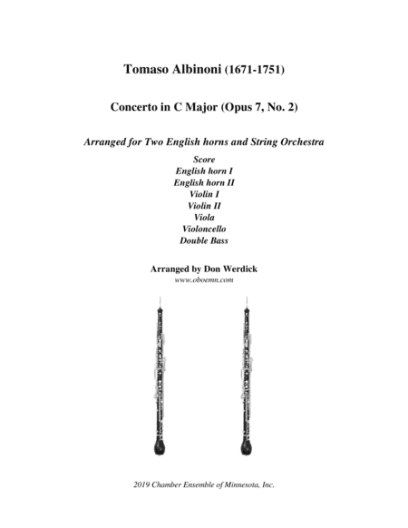 Concerto for Two English horns in C Major, Op. 7 No. 2 and String Orchestra (arr. Don Werdick (1946 - ))
