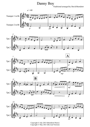 Danny Boy for Trumpet Duet (arr. David Burndrett)