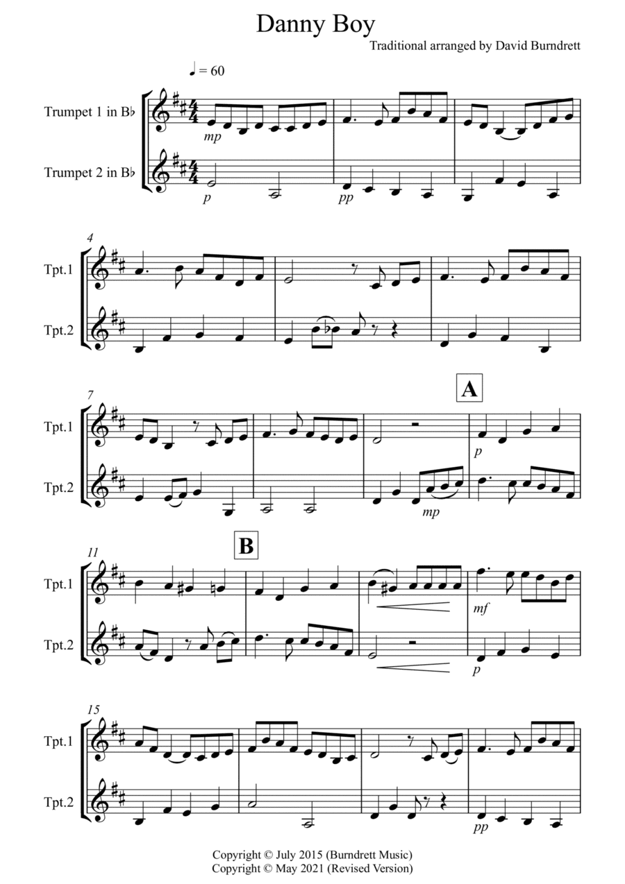 Danny Boy for Trumpet Duet (arr. David Burndrett)
