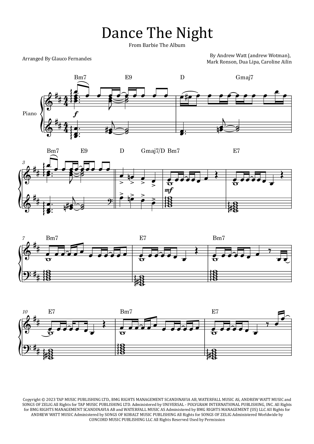 Dance The Night (arr. Glauco Fernandes)