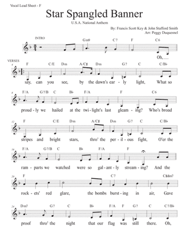 Star Spangled Banner (Key of F) (arr. Duquesnel Music Publishing)