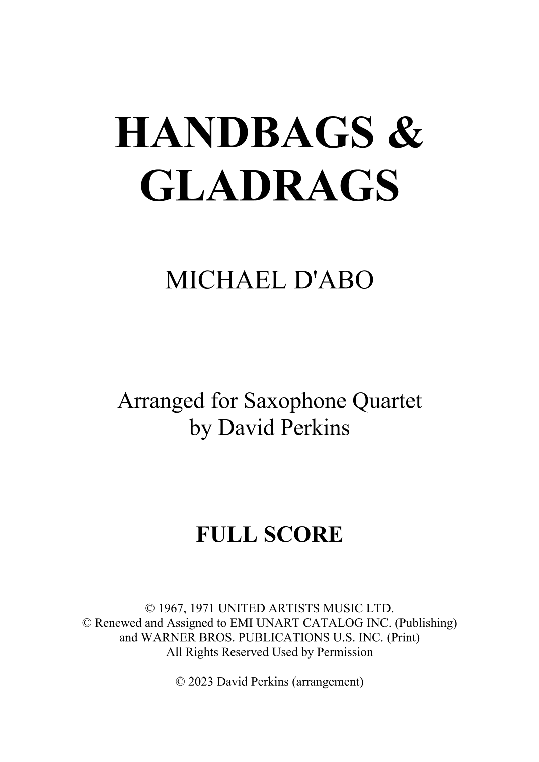 Handbags And Gladrags (arr. David Perkins)