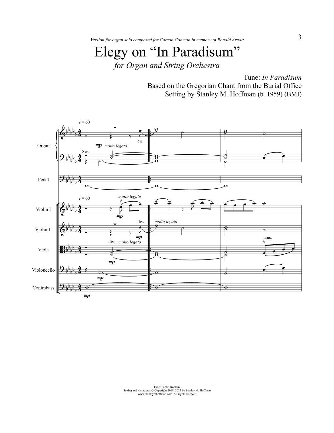 Elegy on "In Pardisum - Version for Organ & String Orchestra