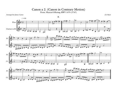 Canon in Contrary Motion II from Musical Offering for Flute & Clarinet Duet (arr. J.W. Carter)
