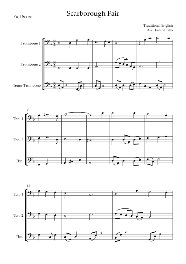Scarborough Fair for Trombone Trio (arr. Fabio Britto)