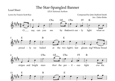 The Star-Spangled Banner (USA National Anthem) Lead Sheet in E Major (arr. Fabio Britto)