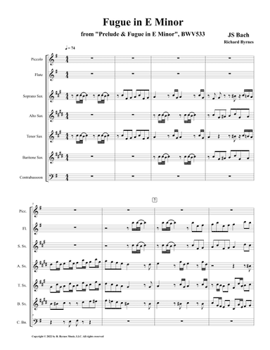 Fugue in E Minor, BWV 533 (Saxophone Quartet + Piccolo, Flute & Contrabassoon) (arr. Richard Byrnes)