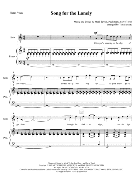 Song For The Lonely (arr. Tim Sarsany)