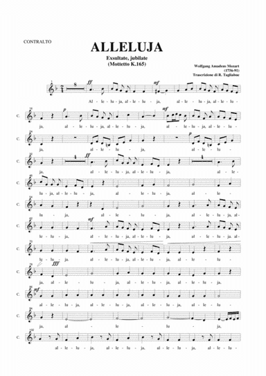ALLELUJA (Exsultate, jubilate K.165) W.A.Mozart - Arr. for SATB Choir and Organ - Part for ALTO (arr. R. Tagliabue)