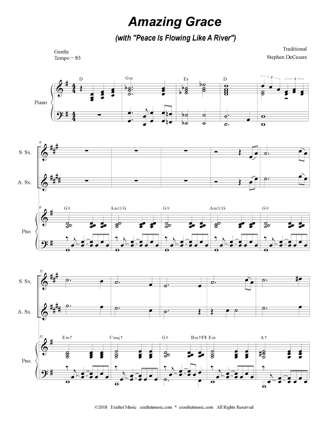Amazing Grace (with "Peace Is Flowing Like A River" - Saxophone Quartet and Piano) (arr. Stephen DeCesare)