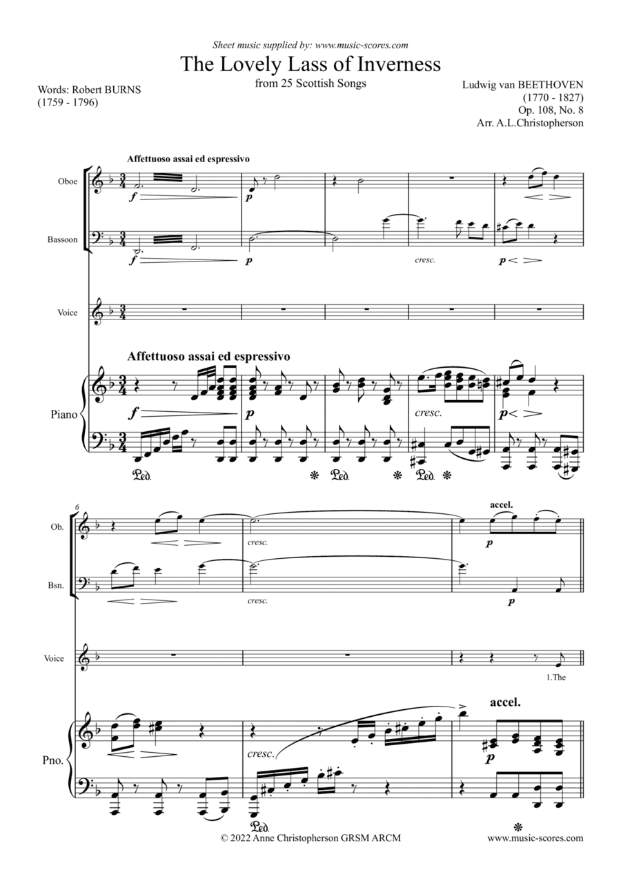 The Lovely Lass of Inverness, Op. 108 - Voice, Oboe, Bassoon and Piano (arr. Anne L Christopherson GRSM ARCM)