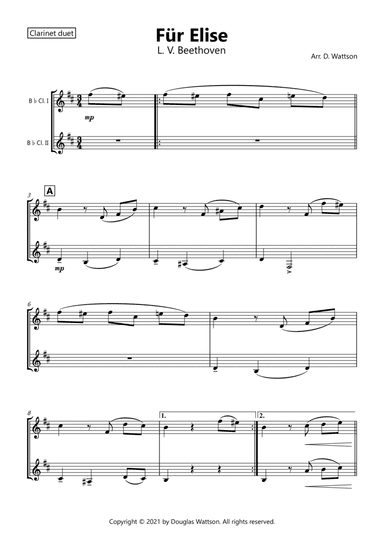 Fur Elise clarinet duet (arr. Douglas Wattson)