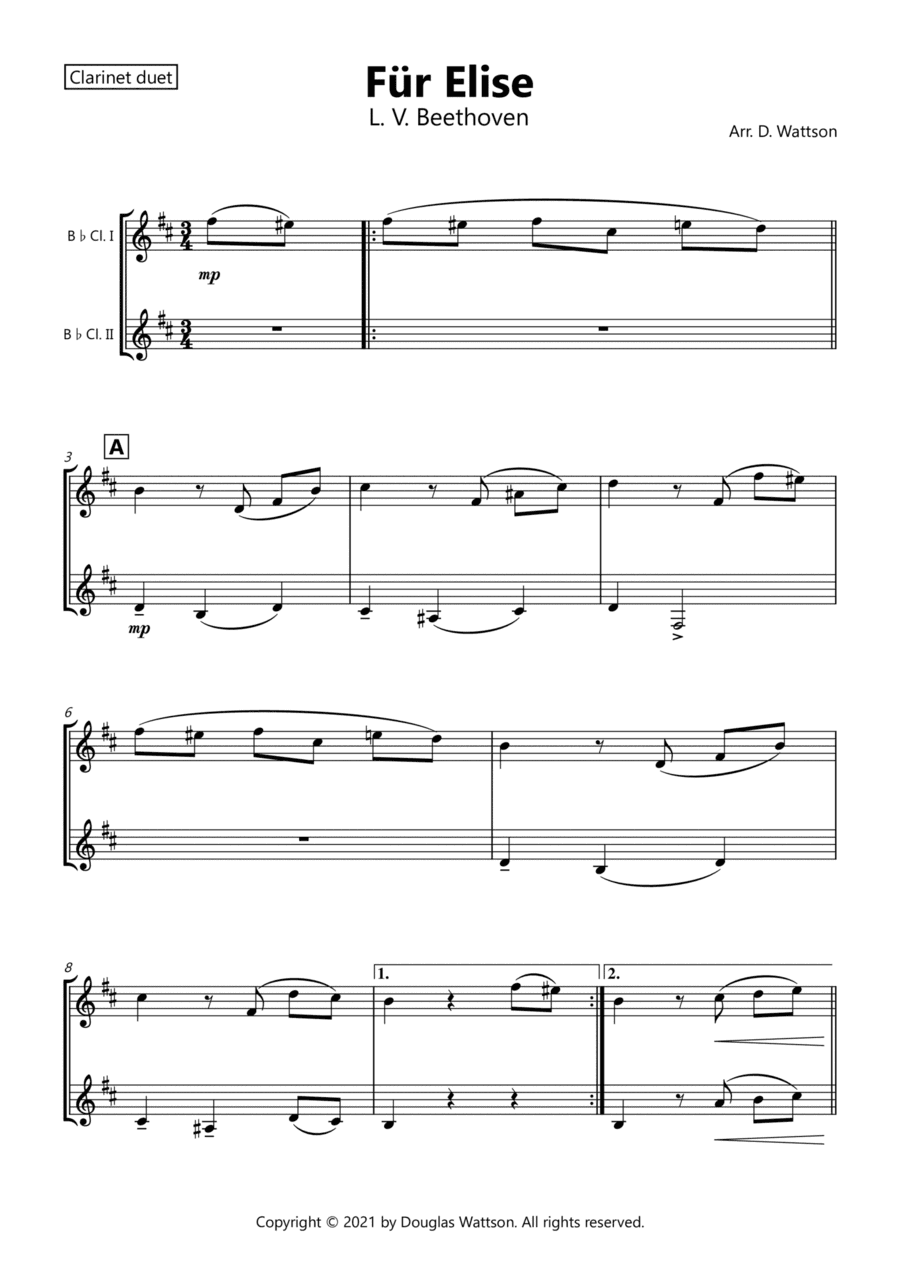 Fur Elise clarinet duet (arr. Douglas Wattson)