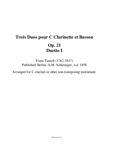 Duo for C-clarinet and bassoon (arr. Joan Dyer)
