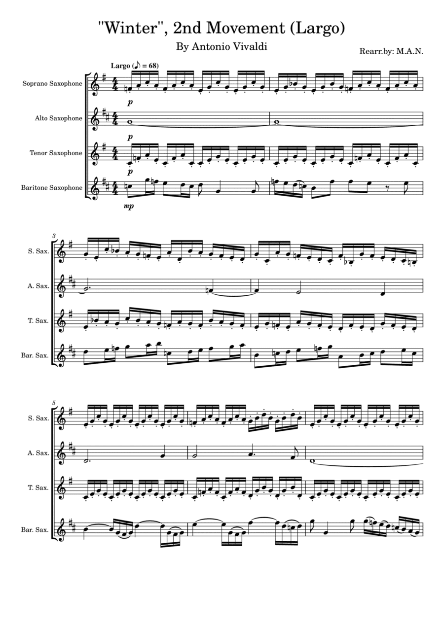 Vivaldi's Four Seasons, Winter, 2nd Movement (Largo) for Saxophone Quartet (arr. Azrai Norzuki (M.A.N.))