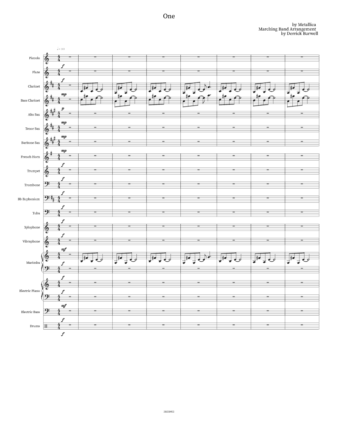 One (arr. Derrick Burwell)
