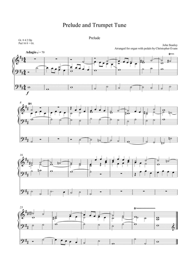 Prelude & Trumpet Tune by John Stanley arranged for modern organ with pedals (arr. Christopher Evans)