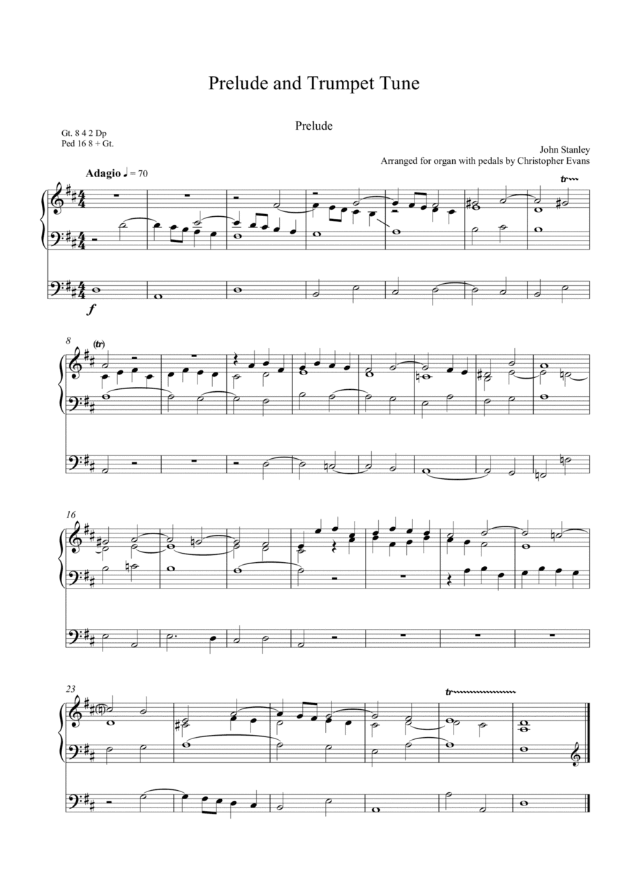 Prelude & Trumpet Tune by John Stanley arranged for modern organ with pedals (arr. Christopher Evans)