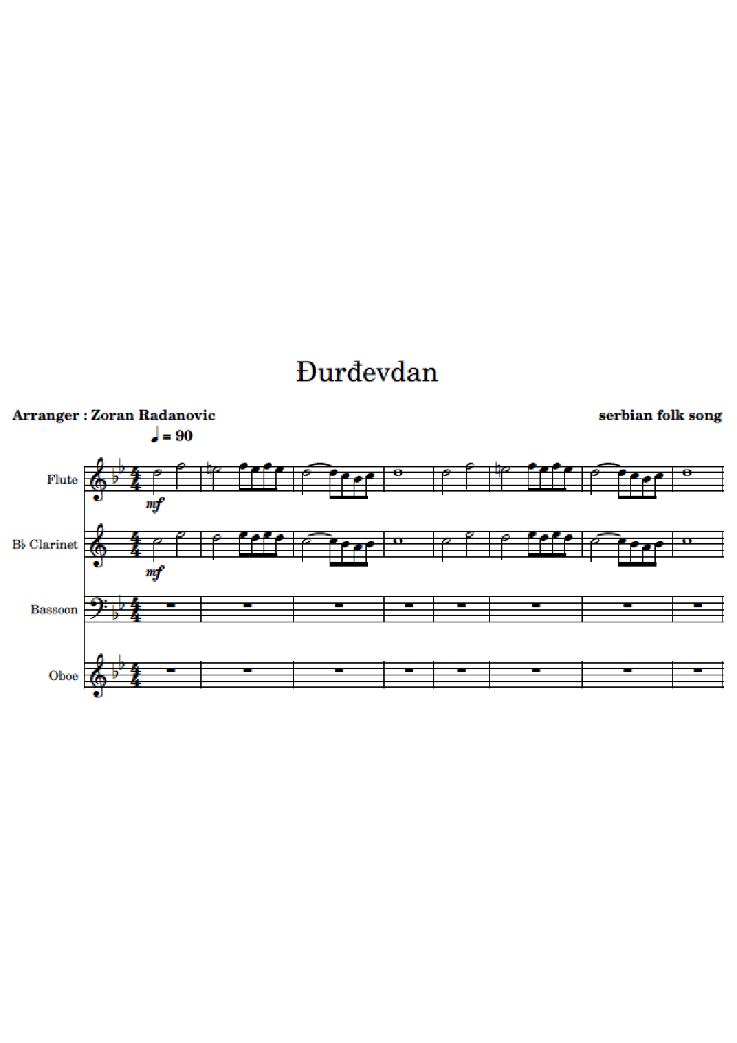 Djurdjevdan - for woodwind quartet (arr. Zoran Radanovic)