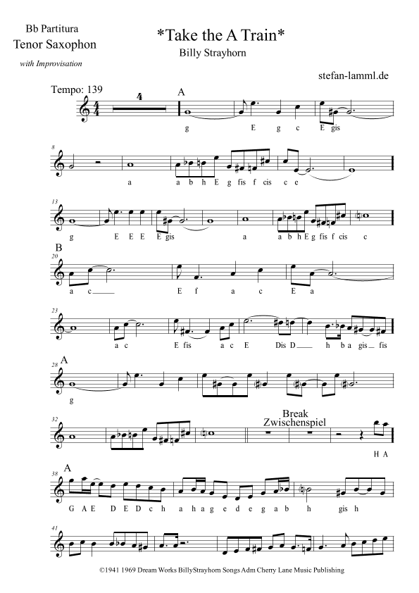 Take The "a" Train (arr. stefan-lamml.de)