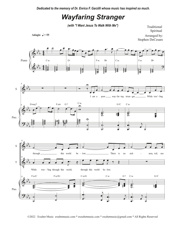 Wayfaring Stranger (with "I Want Jesus To Walk With Me") (2-part choir - (Soprano and Tenor) (arr. Stephen DeCesare)