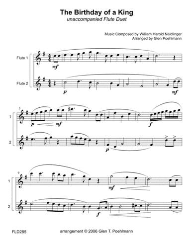 THE BIRTHDAY OF A KING - unaccompanied FLUTE DUET (arr. Glen Poehlmann)