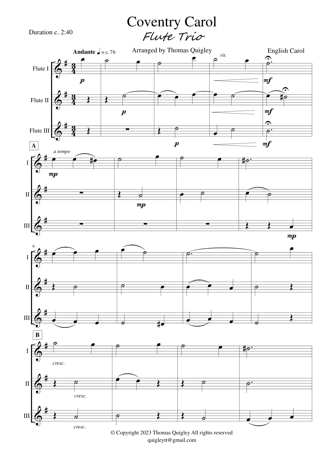 Coventry Carol (arr. Thomas Quigley)