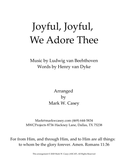 Joyful, Joyful, We Adore Thee (Ode to Joy) (arr. Mark W. Casey)